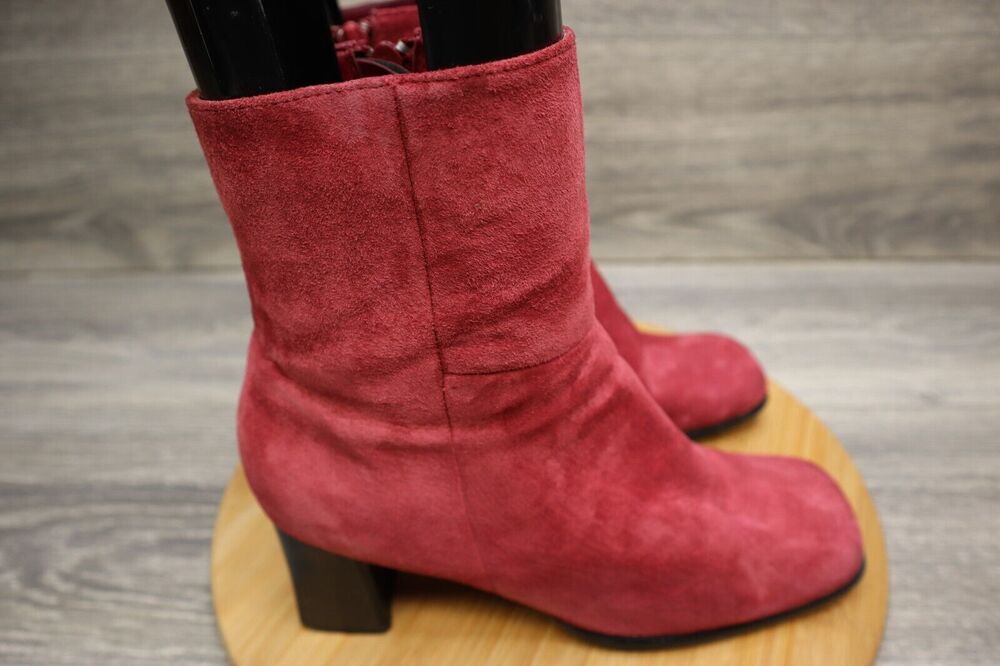Chadwicks Shoe Womens 10 M Red Leather Suede Mid Calf Block Heeled Boots
